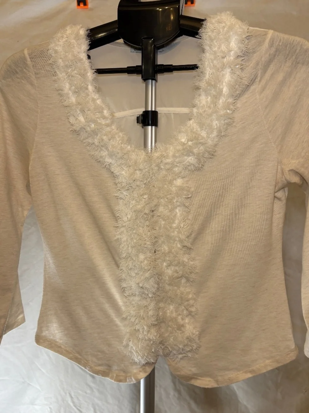Vintage Charlotte Russe Top Y2K Blouse w/Faux Fur Womens M White/Off White